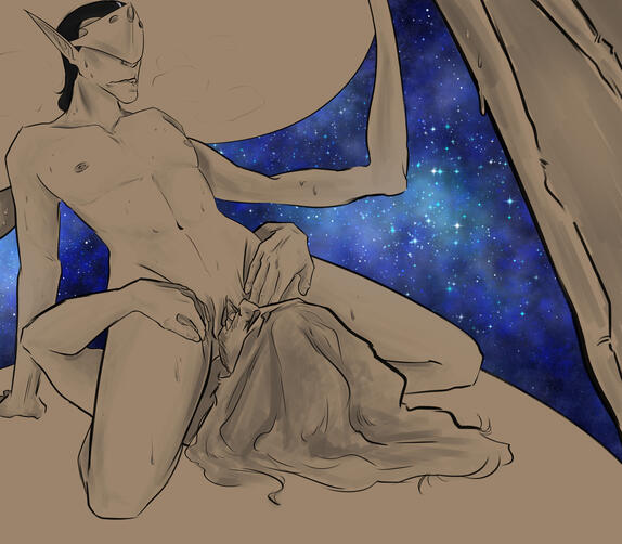 Sterling Masked, April 2025 Version 1 of a nsfw artwork featuring two of my characters, Athal and Ade.